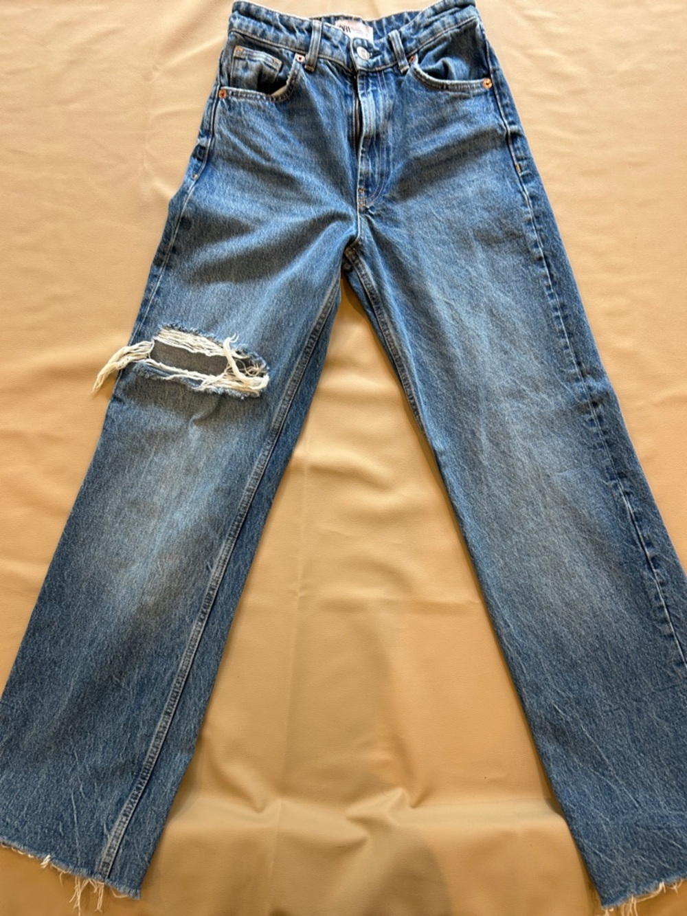 ZARA Medium Blue Denim Jeans with Contrast Stitching